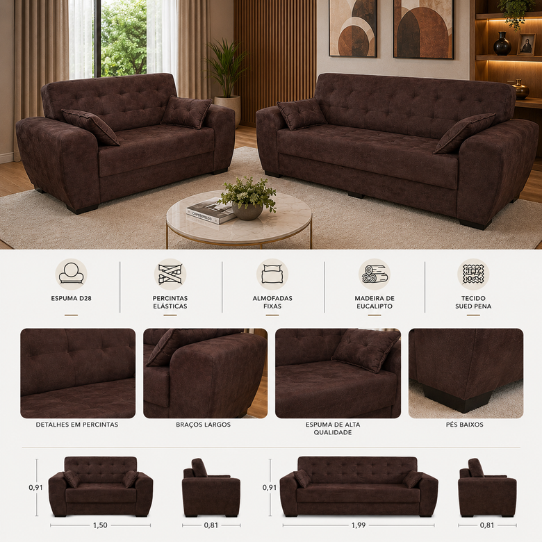 Conjunto de Sofás 3 e 2 Lugares Berlim Masterflex