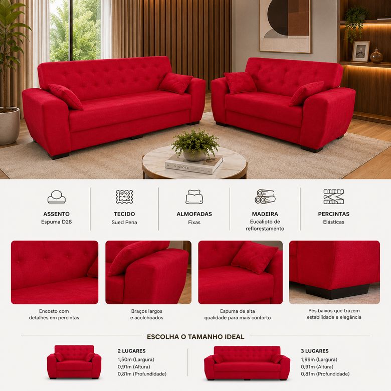 Conjunto de Sofás 3 e 2 Lugares Berlim Masterflex