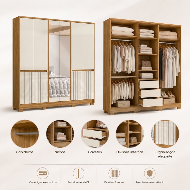 Guarda-Roupa Casal Alasca 10 Portas com Espelho Moval