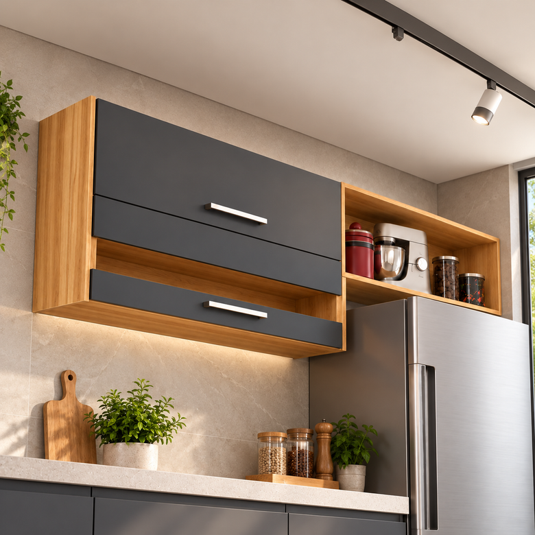Armário Aéreo Duplo 100% MDF 2 Portas 200Cm Carménère Ronipa