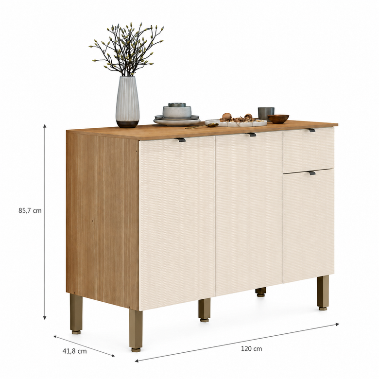 Balcão de Cozinha 3 Portas 1 Gaveta 120cm Com Tampo Vert Plus Kits Paraná