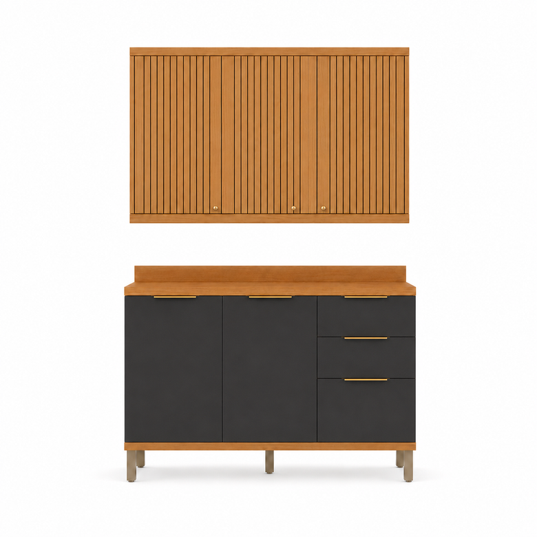 Cozinha Compacta MDF 5 Portas 3 Gavetas Sauvignon Ronipa