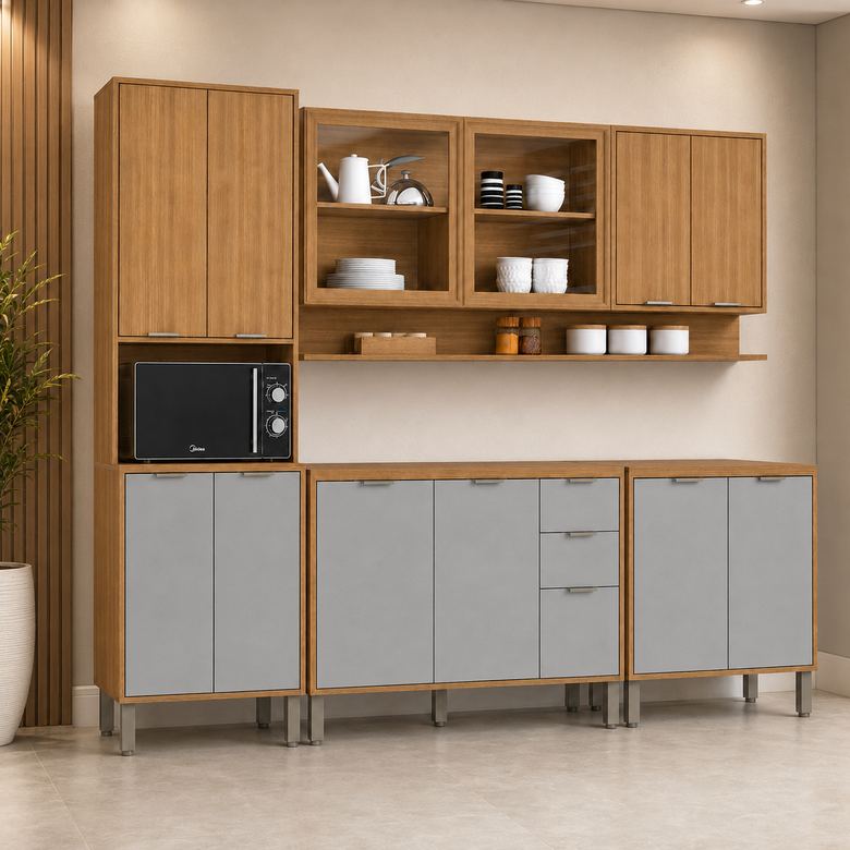 Cozinha Modulada 5 Peças 2 Gavetas 13 Portas Colors Kits Paraná