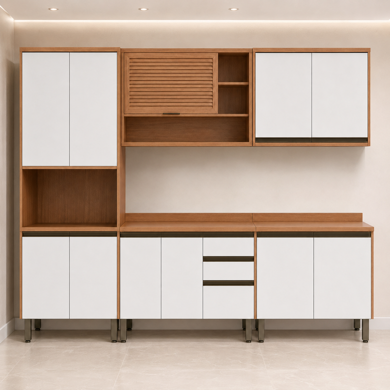 Cozinha Modulada 5 Peças 11 Portas 3 Gavetas Macadâmia Telasul