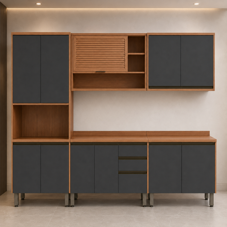Cozinha Modulada 5 Peças 11 Portas 3 Gavetas Macadâmia Telasul