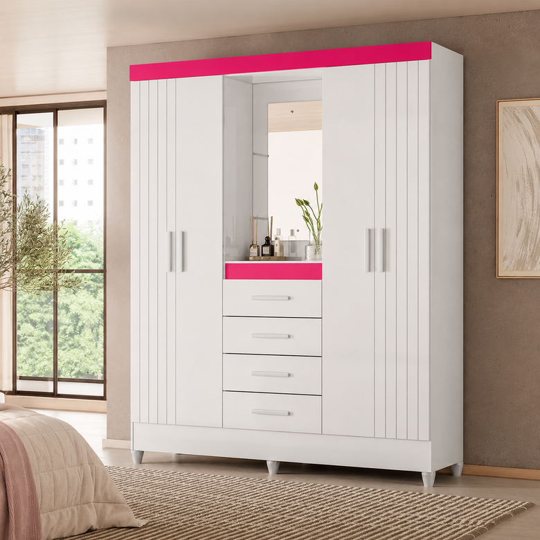 Guarda-Roupa Casal Atenas 4 Portas 4 Gavetas Moval
