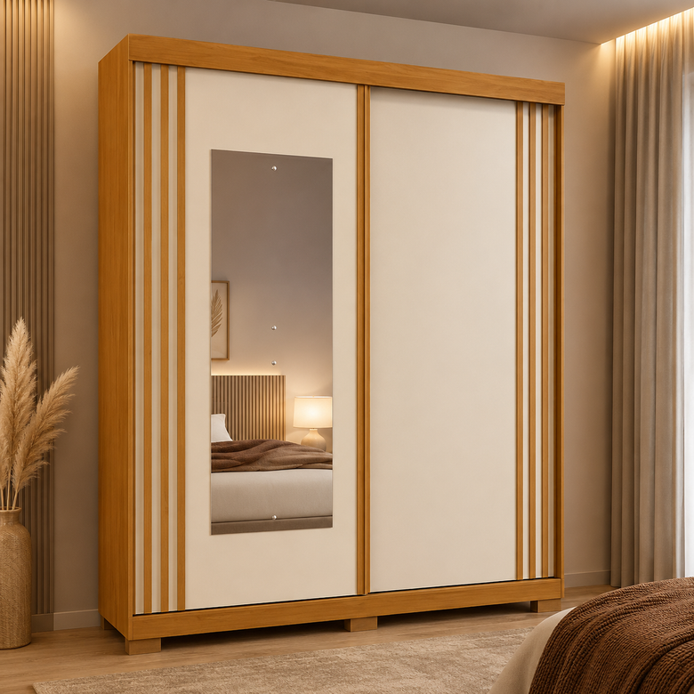 Guarda-Roupa Solteiro 100% MDF Com Espelho 2 Portas 3 Gavetas Athena ACP Móveis