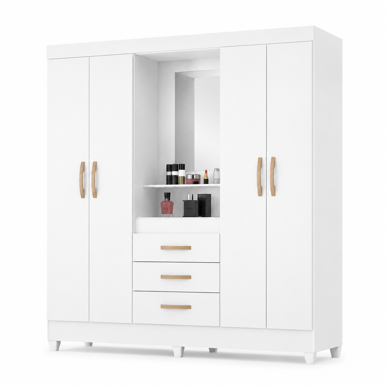 Guarda-Roupa Solteiro 4 Portas com Espelho 3 Gavetas Capri Moval