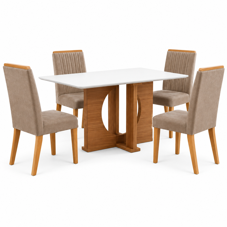 Conjunto De Mesa De Jantar 135X90cm Com 4 Cadeiras LJ Móveis