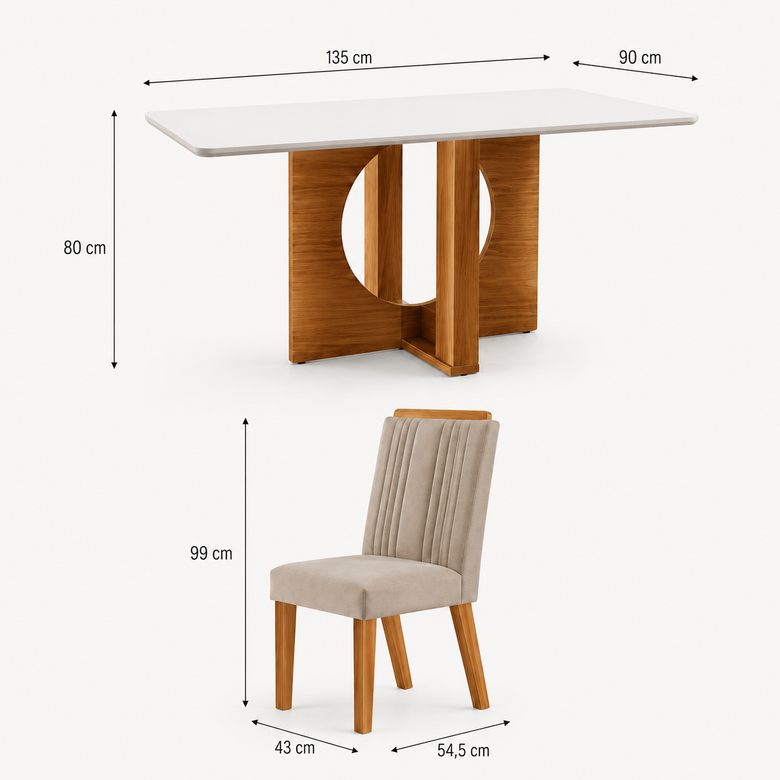 Conjunto De Mesa De Jantar 135X90cm Com 4 Cadeiras LJ Móveis