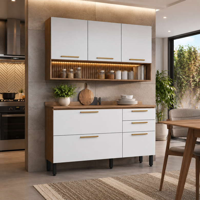 Cozinha Compacta Avelã 6 Portas 2 Gavetas Telasul