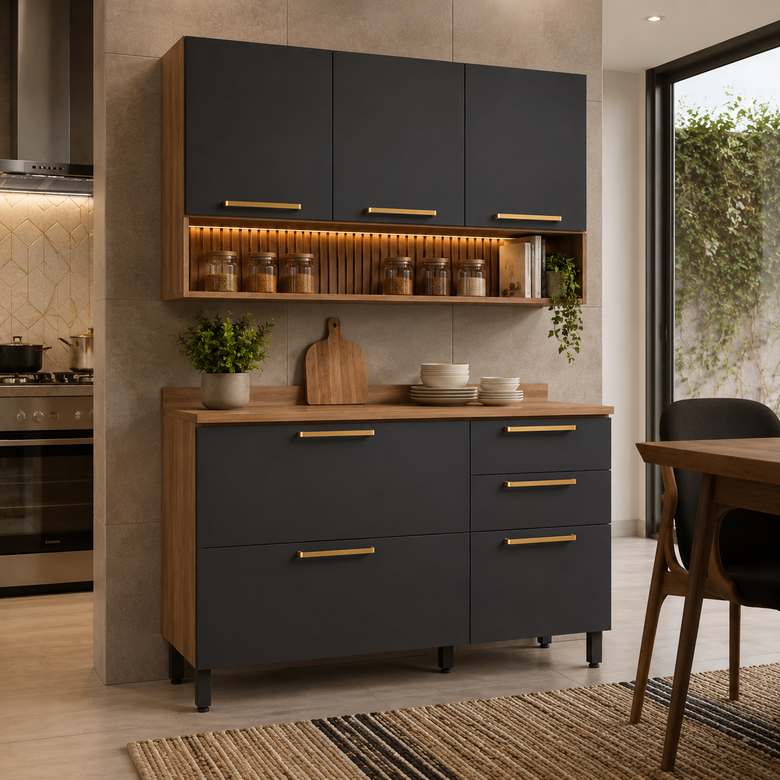 Cozinha Compacta Avelã 6 Portas 2 Gavetas Telasul