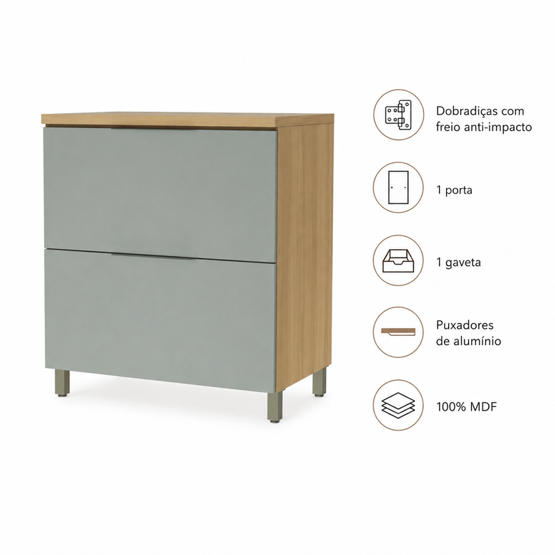 Balcão De Cozinha 1 Porta Basculante 1 Gaveta 80Cm Marquesa Nesher