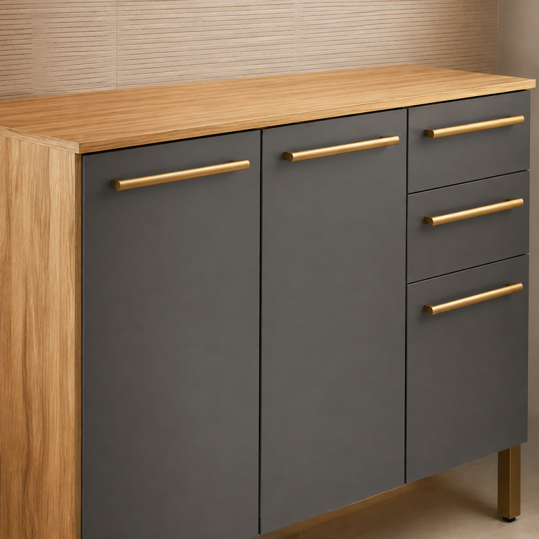 Balcão De Cozinha 100% MDF Com Tampo 120cm 3 Portas 2 Gavetas Carménère Ronipa