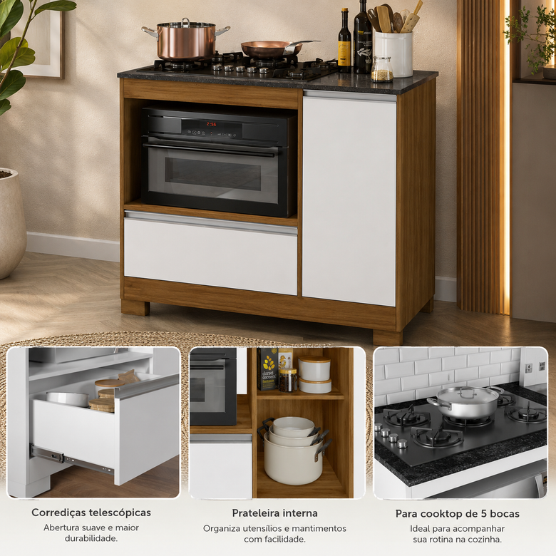 Balcão Cooktop Para Cozinha 1 Porta 1 Gaveta NT 3050 Notável