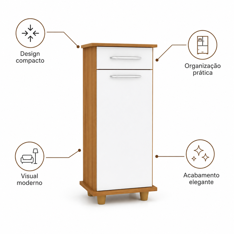 Balcão de Cozinha Multiuso Viena 1 Porta 1 Gaveta Fiorello