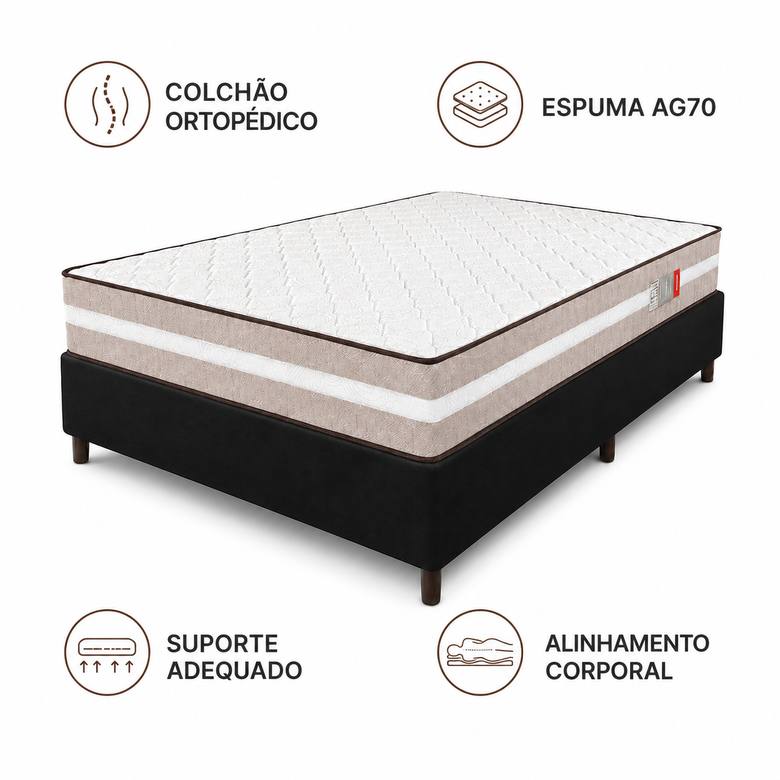 Cama Box Casal (Colchão + Base) 138x188 Ortopédico Gold Premium Reconflex
