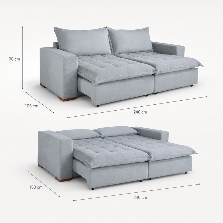 Conjunto de Sofá 3x2 Lugares Milano Design