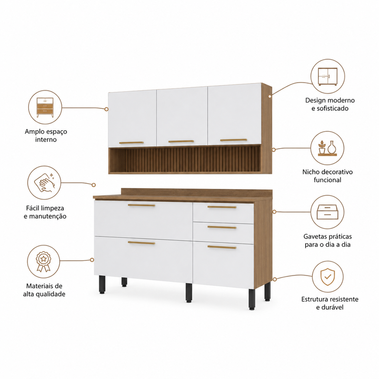 Cozinha Compacta Avelã 6 Portas 2 Gavetas Telasul