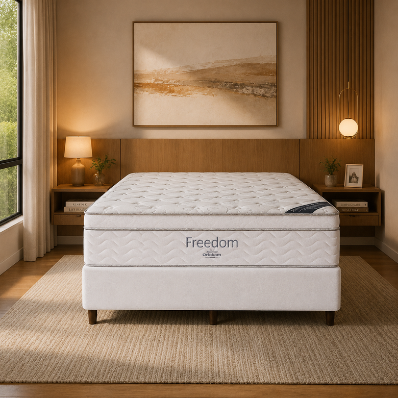 Cama Box Casal (Colchão + Base) 138x188x62 Molas Ensacadas Ortobom