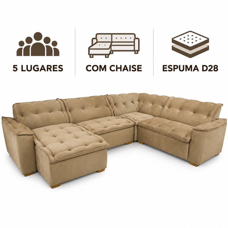 Sofá De Canto Premium 5 Lugares Chaise Inovaflex