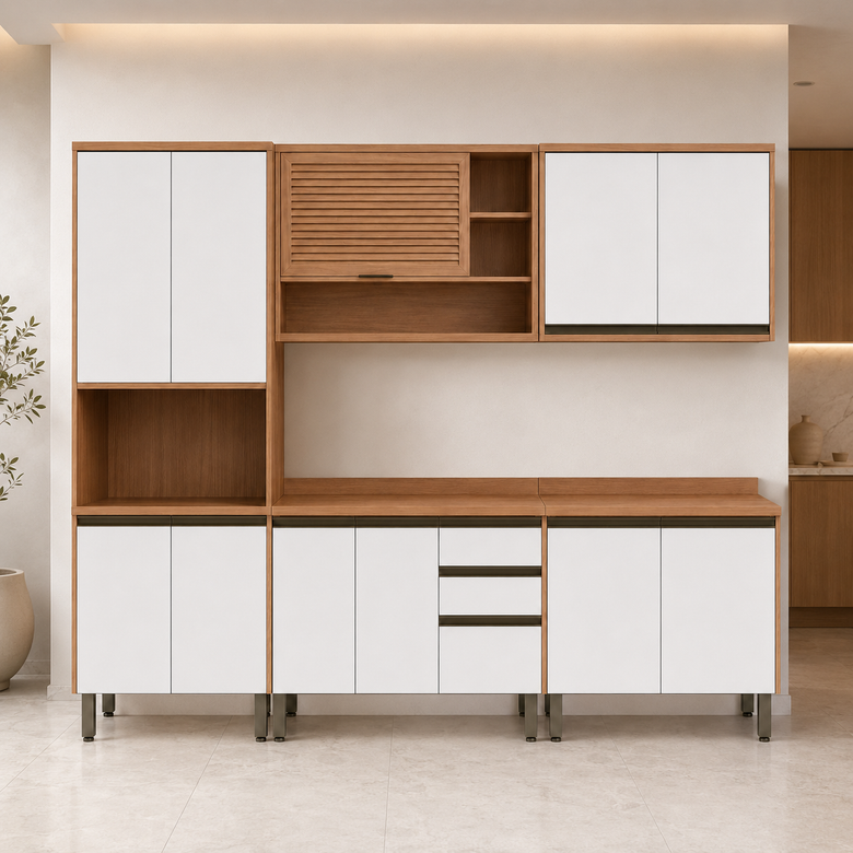 Cozinha Modulada 5 Peças 11 Portas 3 Gavetas Macadâmia Telasul