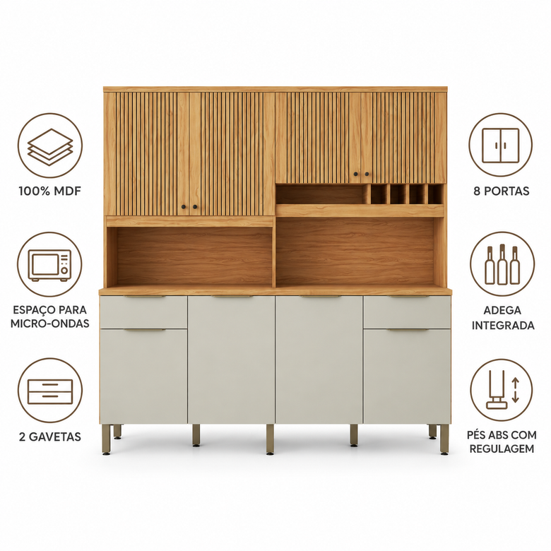 Cozinha Compacta 100% MDF 8 Portas 2 Gavetas Concord Ronipa