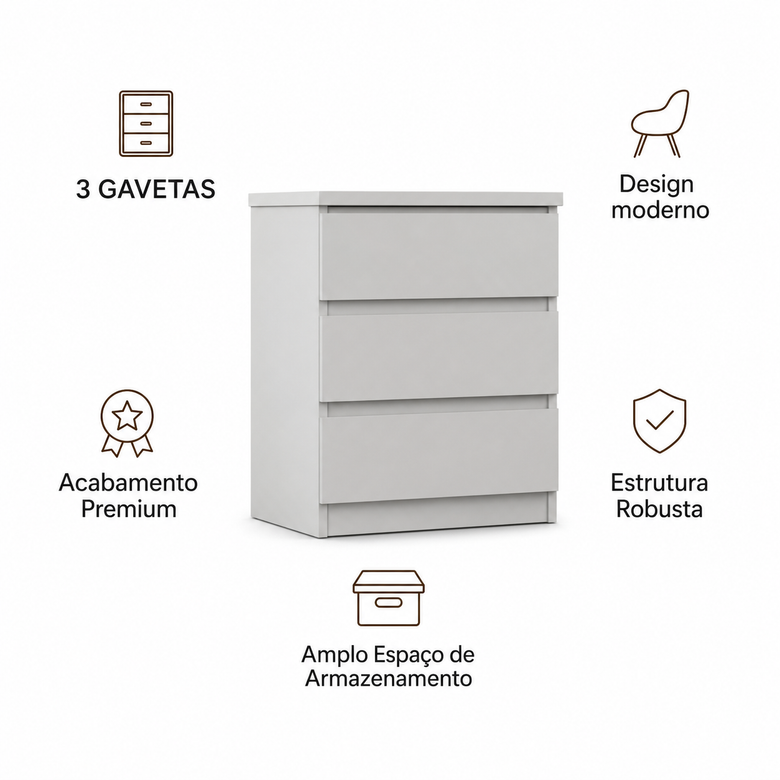 Mesa de Cabeceira 3 Gavetas Bari Gold Novo Horizonte