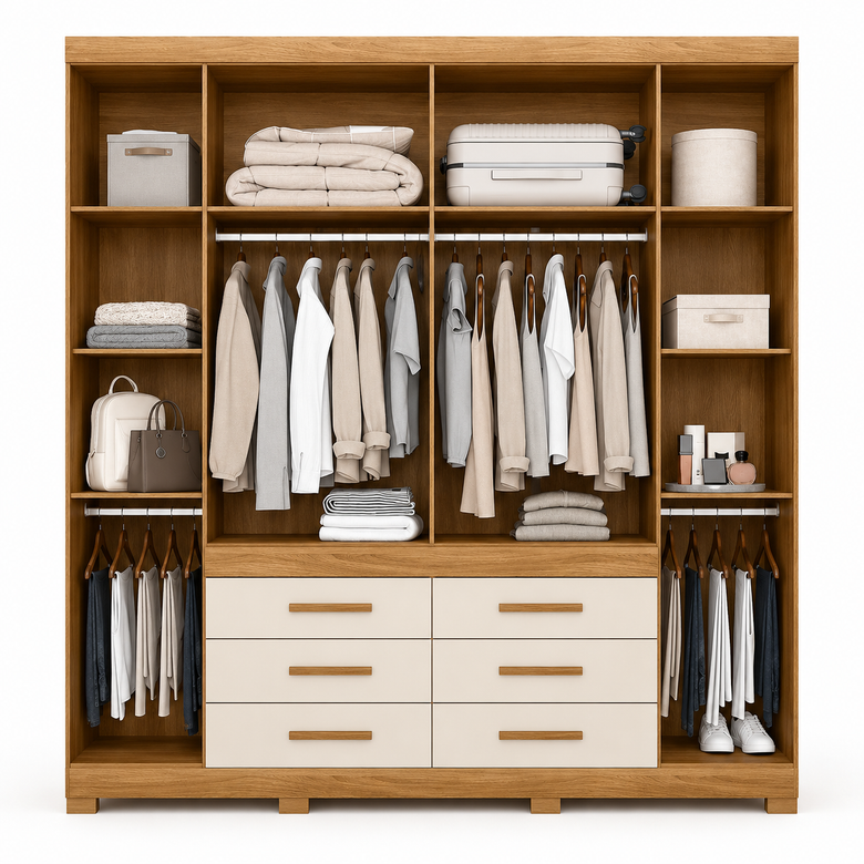 Guarda-Roupa De Casal França Com Espelho 6 Portas 6 Gavetas Moval