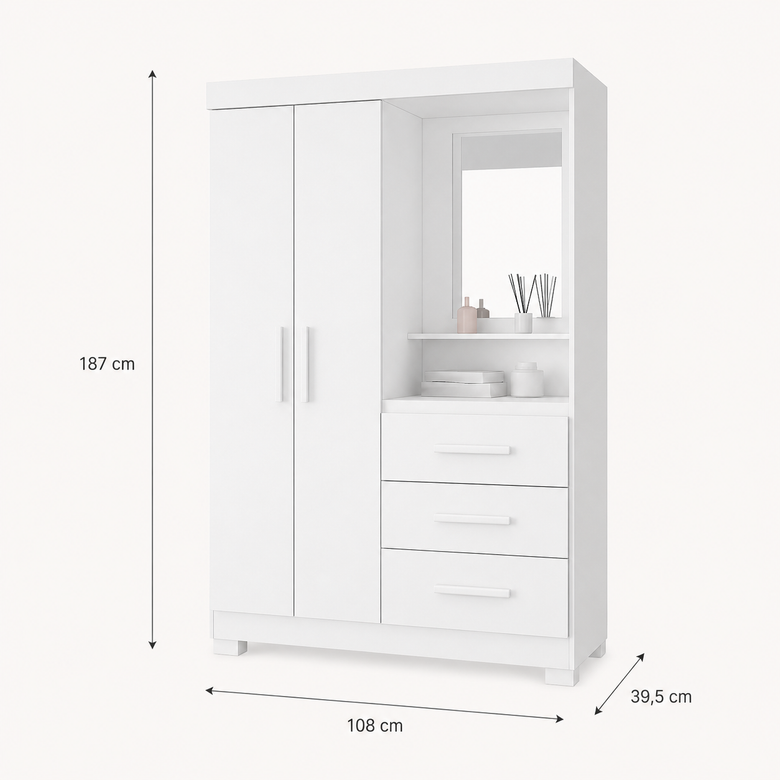 Guarda Roupa Solteiro 2 Portas 3 Gavetas Flex NT6020 Nótável Móveis
