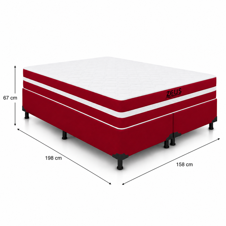 Cama Box Queen Zeus (Colchão + Base) 158x198 Molas Ensacadas Bacetto