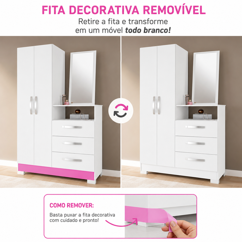 Cômoda Com Espelho 3 Gavetas 2 Portas NT5165 Notável Móveis