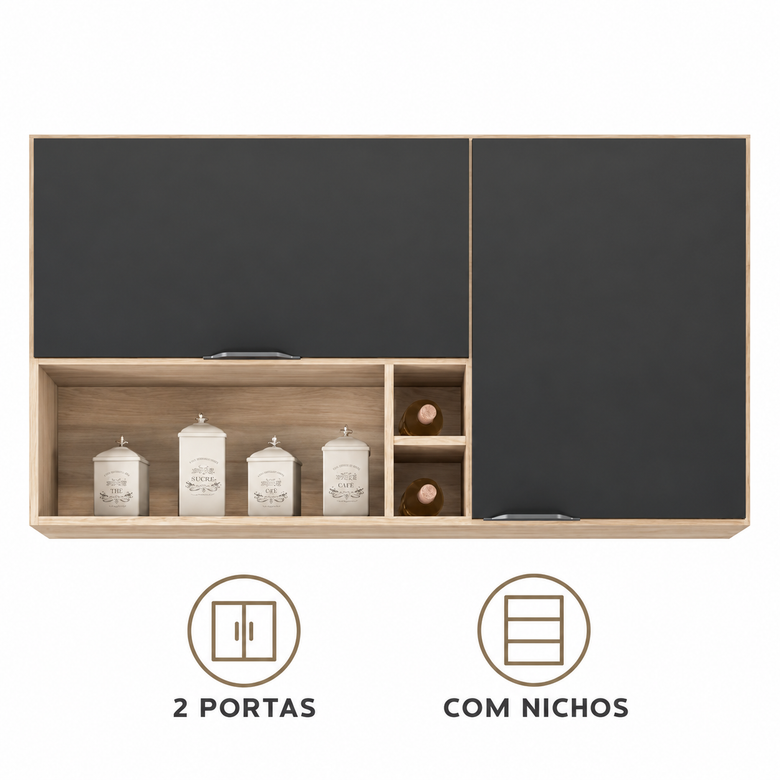 Armário Aéreo 120cm 2 Portas Com Nichos Firenze Demóbile