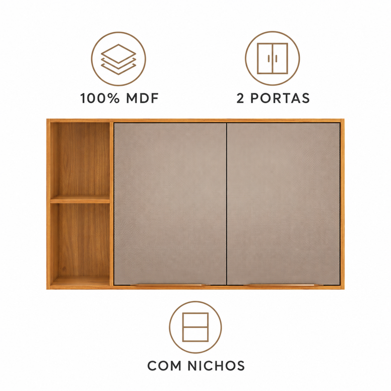 Armário Aéreo 100% MDF 120cm 2 Portas Plena Demóbile