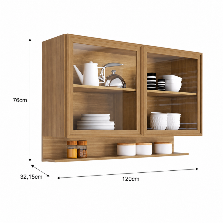 Armário Aéreo Com Vidro 2 Portas 120 cm Colors Kits Paraná