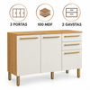 Balcão De Cozinha 100% MDF 120cm 3 Portas 2 Gavetas Carménère Ronipa