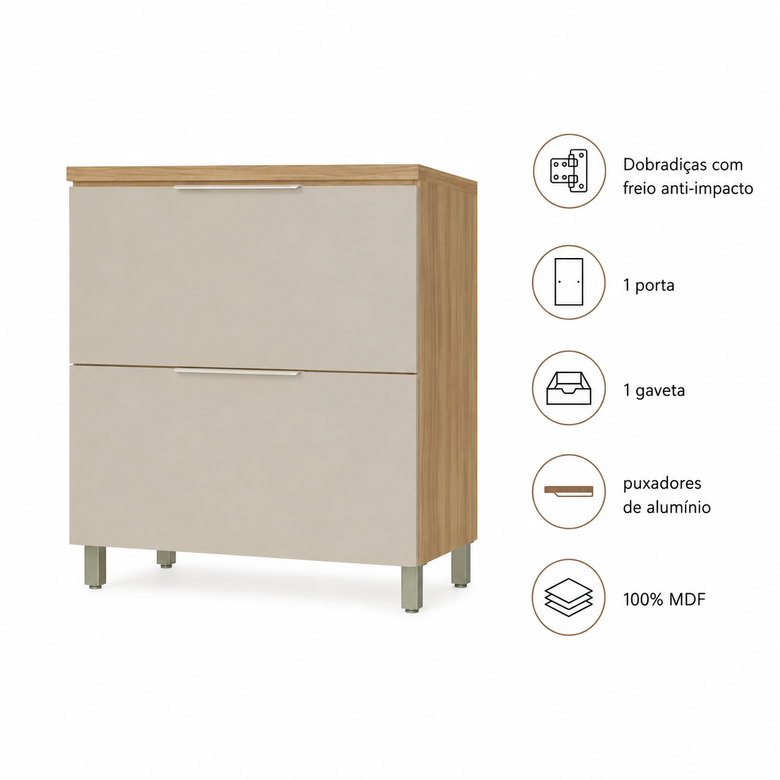 Balcão De Cozinha 1 Porta Basculante 1 Gaveta 80Cm Marquesa Nesher