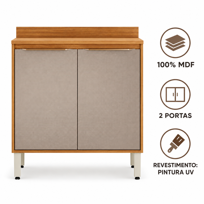 Balcão De Cozinha 100% MDF 80cm Com Tampo Plena Demóbile