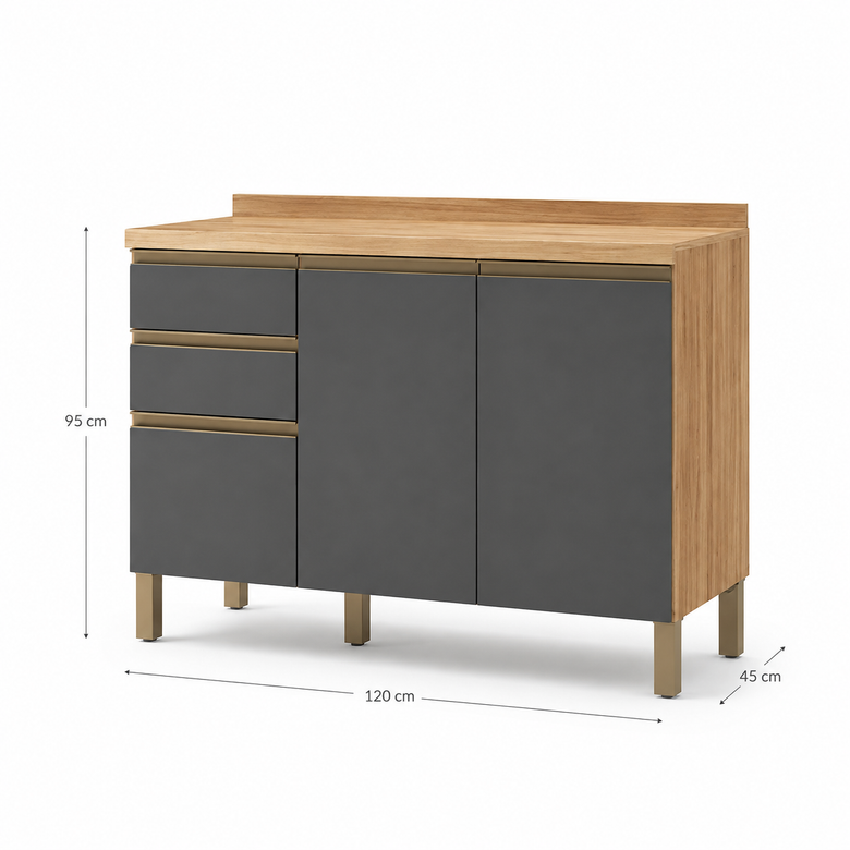 Balcão De Cozinha 100% MDF Com Tampo 120cm Chardonnay Ronipa