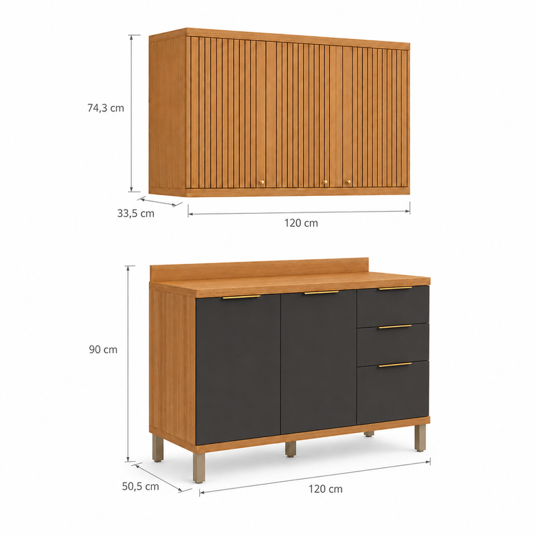 Cozinha Compacta MDF 5 Portas 3 Gavetas Sauvignon Ronipa