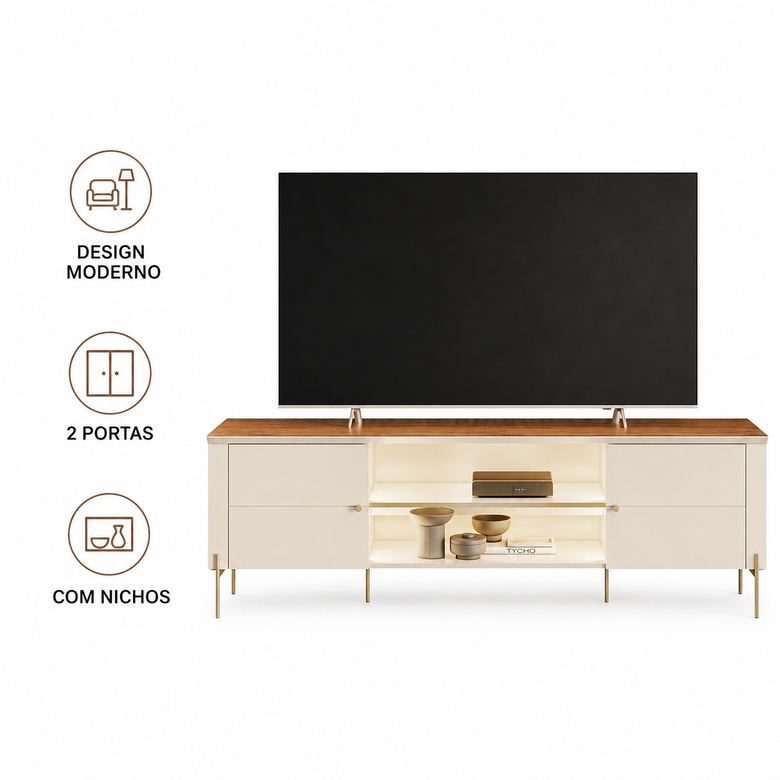 Rack Para Tv Até 75" 2 Portas Brasília Mobler