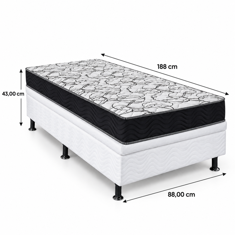 Cama Box Solteiro (Base Baú + Colchão D45) Ortobom