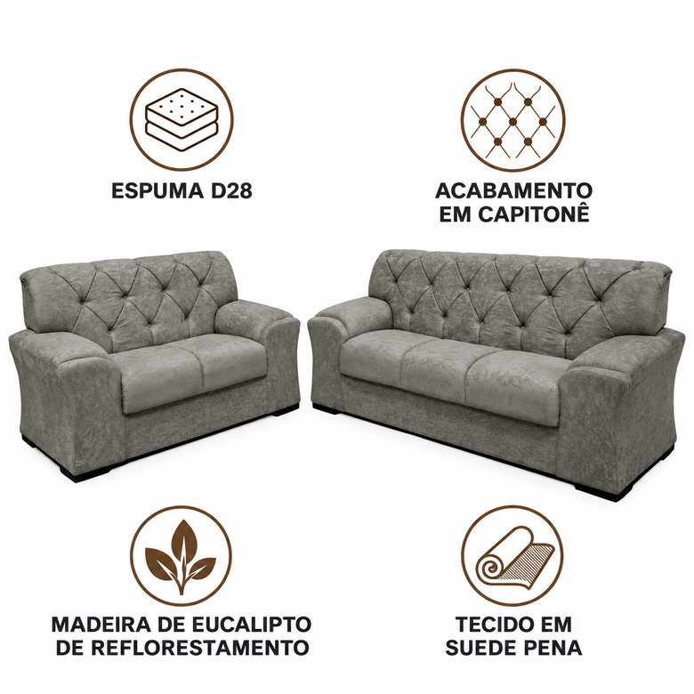 Conjunto De Sofá 2 e 3 Lugares Caribe Masterflex