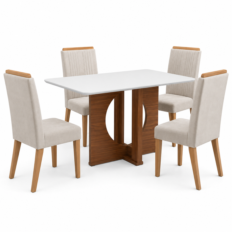 Conjunto De Mesa De Jantar 135X90cm Com 4 Cadeiras LJ Móveis