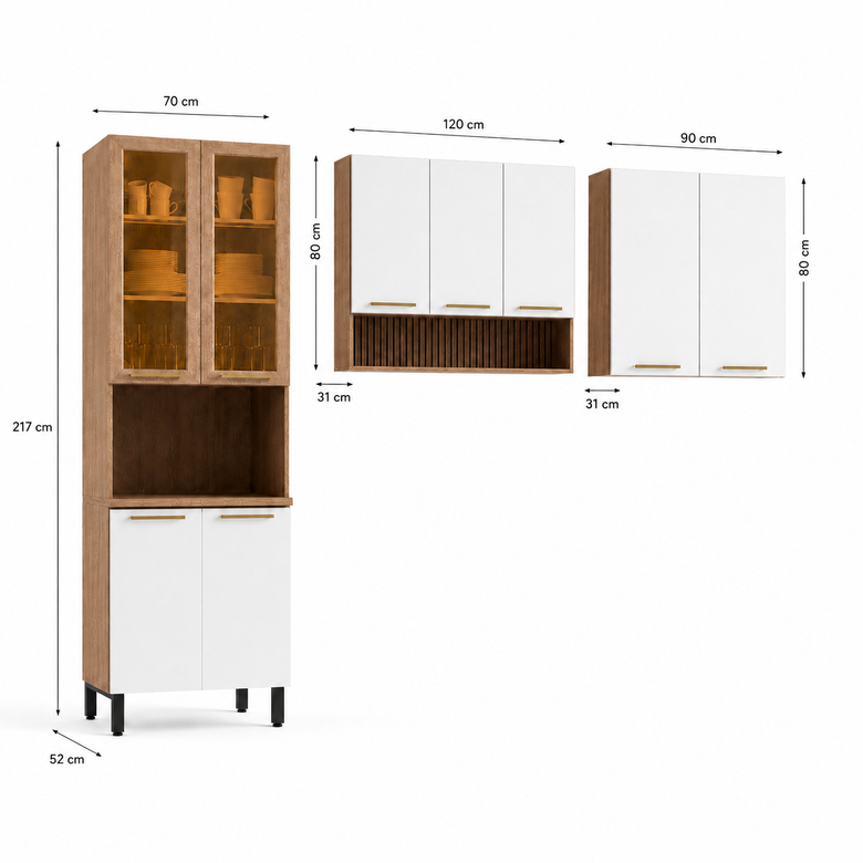 Cozinha Modulada 3 Peças 9 Portas Avelã Telasul