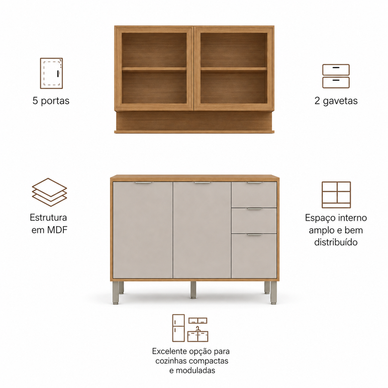 Cozinha Compacta MDF 5 Portas 2 Gavetas Colors Kits Paraná