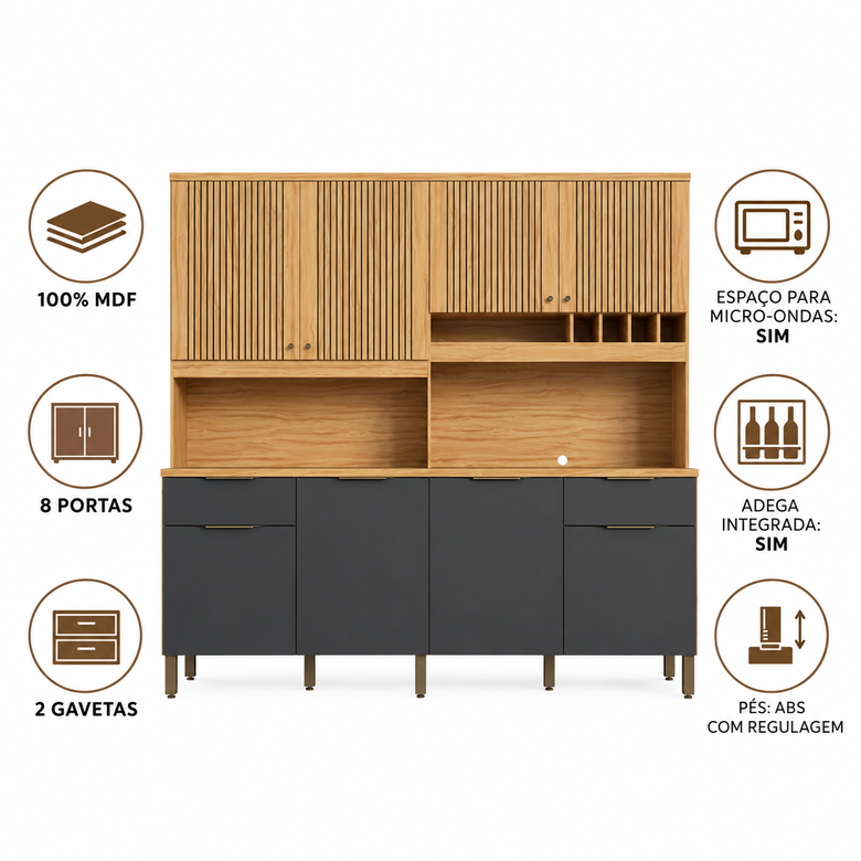 Cozinha Compacta 100% MDF 8 Portas 2 Gavetas Concord Ronipa