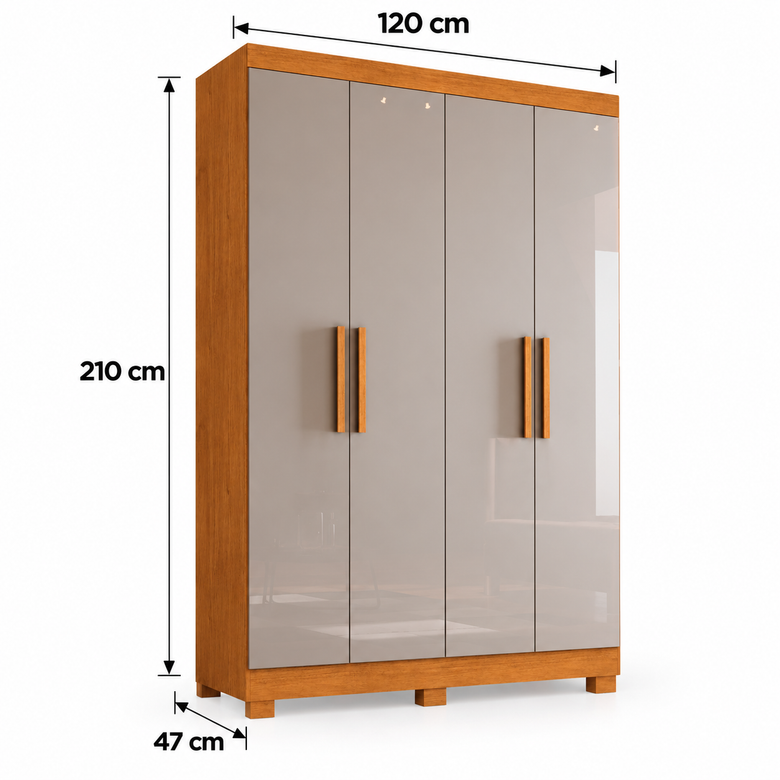 Guarda Roupa Solteiro 100% MDF 4 Portas 2 Gavetas Sergipe Bianchi