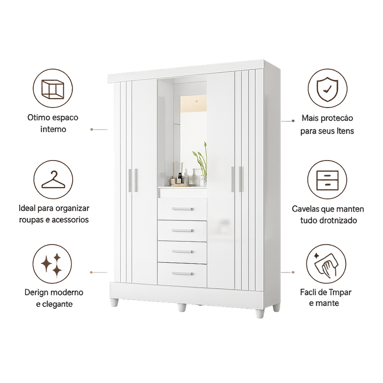 Guarda-Roupa Casal Atenas 4 Portas 4 Gavetas Moval
