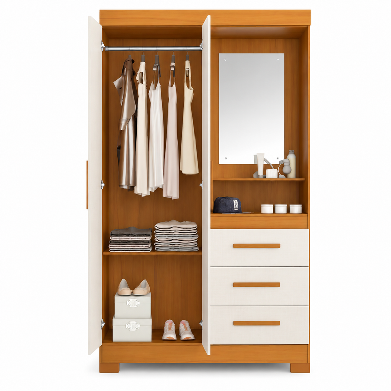 Guarda Roupa Solteiro 2 Portas 3 Gavetas Flex NT6020 Nótável Móveis